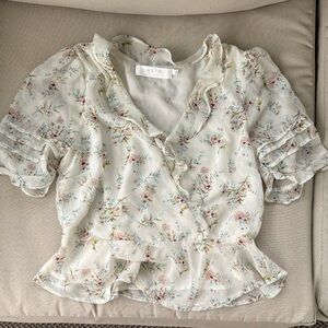 ASTR Floral Ruffle Cream Blouse